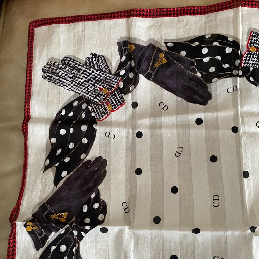 Vintage Christian DIOR Small Scarf Neck Hair Cotton Glove Print - Picture 4 of 10